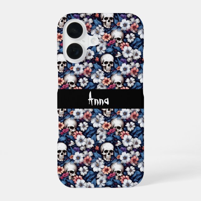 Skulls Among the Flowers iPhone 16 Case (Back)