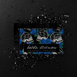 Skulls and Blue Roses   Cool Funky Dark Branding Business Card