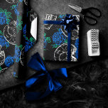Skulls and Blue Roses | Cool Funky Dark Grunge Wrapping Paper<br><div class="desc">#abstractart Rich jewel toned 90s gothic grunge in a seamless pattern of chalk sugar skulls accented with dark royal blue roses on a crushed velvet chalkboard texture background inspired by Halloween and Mexican Day of the Dead (dia de los muertos). The modern contemporary mixed medium design adds the perfect pop...</div>