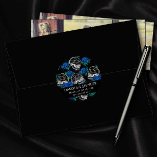 Skulls and Blue Roses Cool Funky Dark Thank You Classic Round Sticker