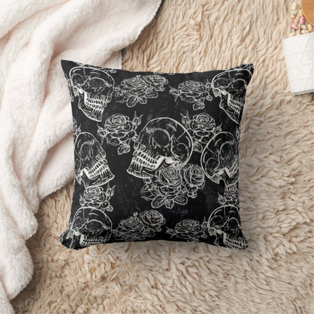 Skulls and Chalk Roses | Gothic Glam Funky Grunge Cushion (Blanket)