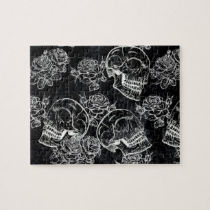 Skulls and Chalk Roses   Gothic Glam Funky Grunge Jigsaw Puzzle
