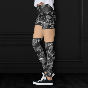 Skulls and Chalk Roses   Gothic Glam Funky Grunge Leggings