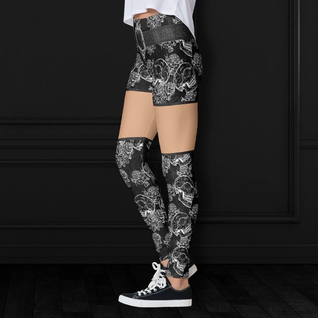 Skulls and Chalk Roses | Gothic Glam Funky Grunge Leggings (Creator Uploaded)