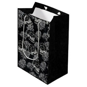 Skulls and Chalk Roses Gothic Glam Funky Grunge Medium Gift Bag