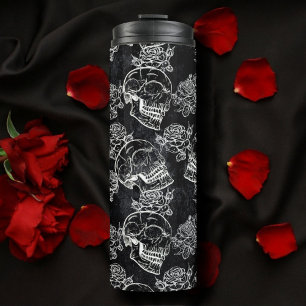 Skulls and Chalk Roses   Gothic Glam Funky Grunge Thermal Tumbler
