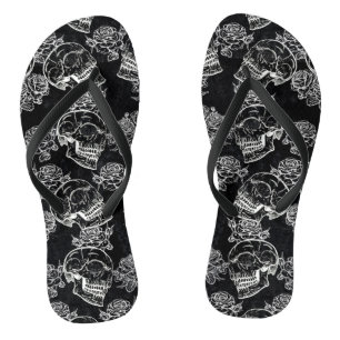 Skulls and Chalk Roses   Gothic Glam Funky Grunge Thongs