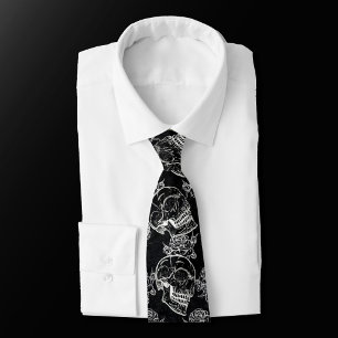 Skulls and Chalk Roses Gothic Glam Funky Grunge Tie