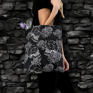 Skulls and Chalk Roses Gothic Glam Funky Grunge Tote Bag