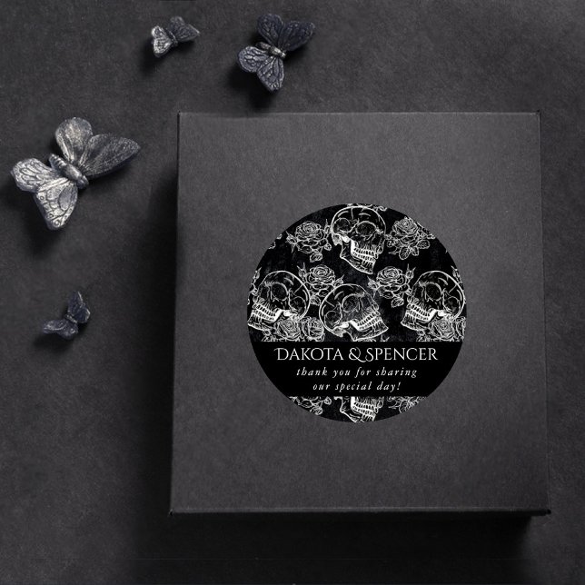 Skulls and Chalk Roses | Gothic Glam Thank You Classic Round Sticker (Creator Uploaded)