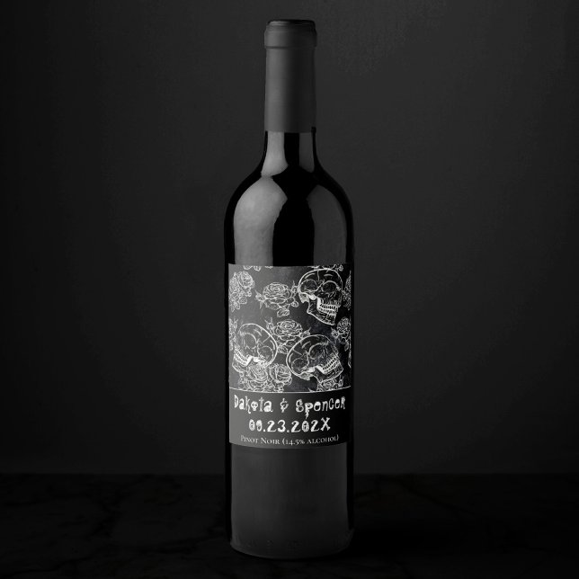 Skulls and Chalk Roses | Gothic Glam Thank You Wine Label (Creator Uploaded)