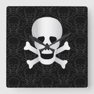 Skulls And Crossbones Square Wall Clock