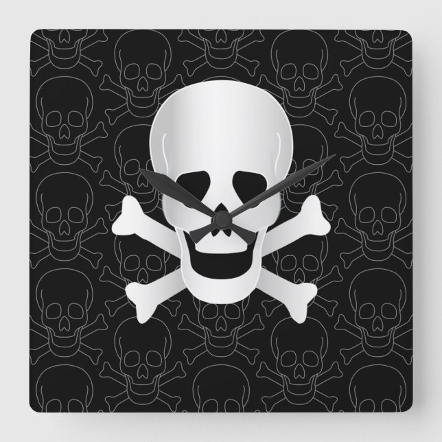 Skulls And Crossbones Square Wall Clock (Front)