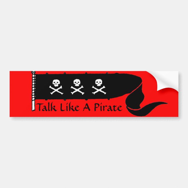 SKULLS  AND CROSSED BONES RED BLACK PIRATE FLAG BUMPER STICKER (Front)