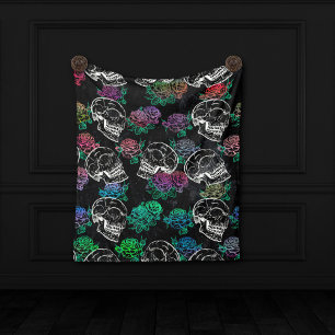 Skulls and Dark Roses   Funky Glam Ombre Grunge Fleece Blanket