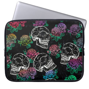 Skulls and Dark Roses   Funky Glam Ombre Grunge Laptop Sleeve