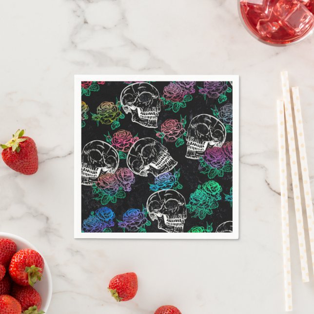 Skulls and Dark Roses | Funky Glam Ombre Grunge Napkin (Insitu)