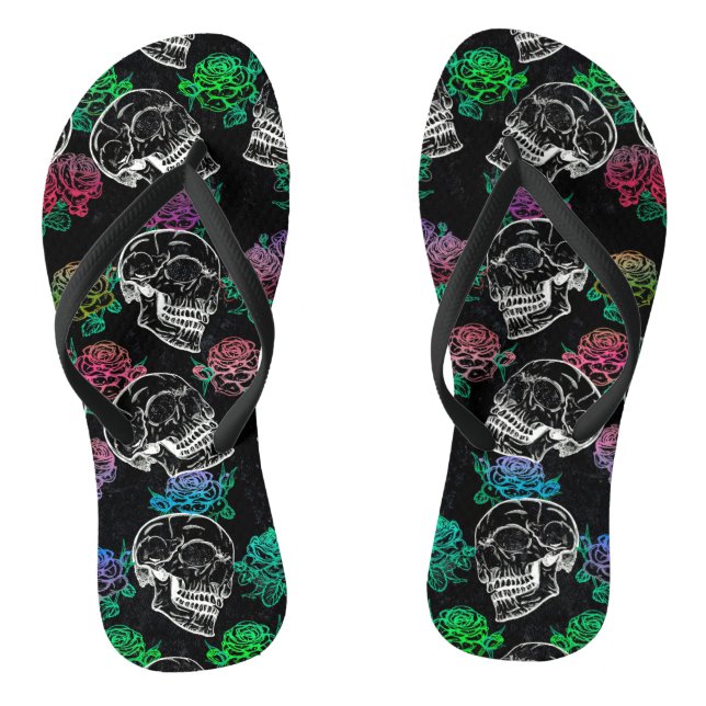 Skulls and Dark Roses | Funky Glam Ombre Grunge Thongs (Footbed)