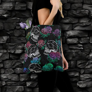 Skulls and Dark Roses   Funky Glam Ombre Grunge Tote Bag