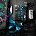 Skulls and Dark Roses | Funky Glam Ombre Grunge Wrapping Paper<br><div class="desc">#abstractart Funky 90s gothic grunge in a seamless pattern of distressed chalk sugar skulls and roses on a crushed velvet chalkboard texture background inspired by Halloween and Mexican Day of the Dead (dia de los muertos). The modern contemporary mixed medium design adds the perfect pop of colour and personal style....</div>