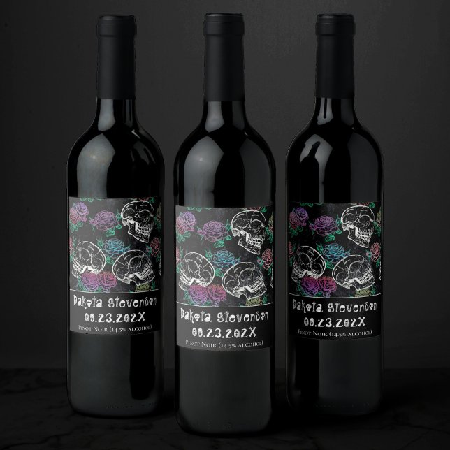 Skulls and Dark Roses | Funky Glam Ombre Thank You Wine Label (Creator Uploaded)