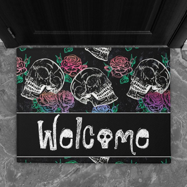 Skulls and Dark Roses | Funky Glam Ombre Welcome Doormat (Creator Uploaded)