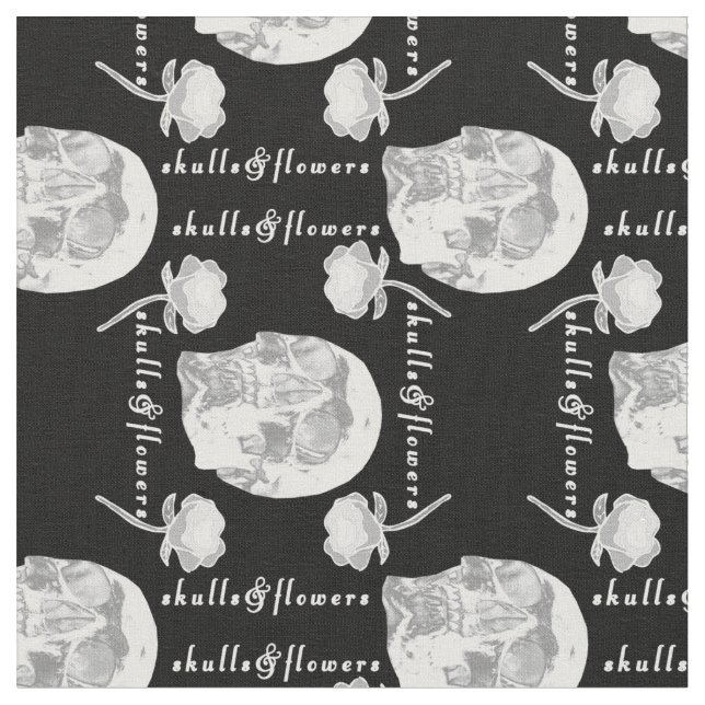 Skulls And Flower  Fabric (Close Up)