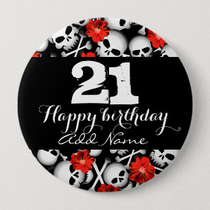 Skulls and flowers 10 cm round badge