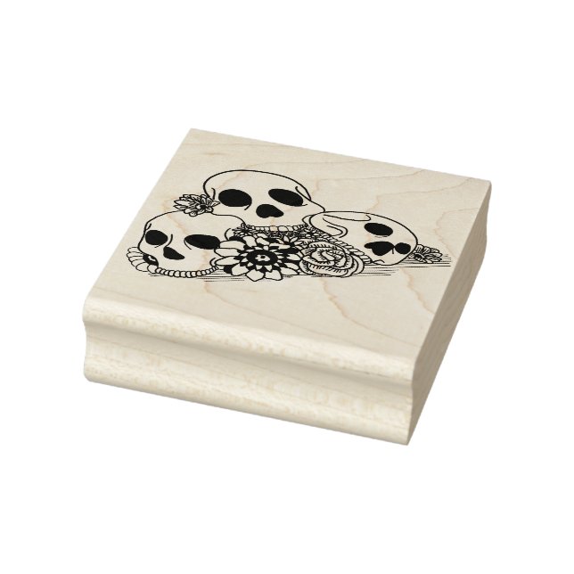 skulls and flowers day of the dead art rubber stam rubber stamp (Stamp)