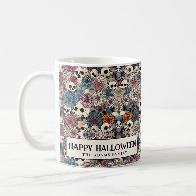 Skulls and Flowers Halloween Coffee Mug (Left)