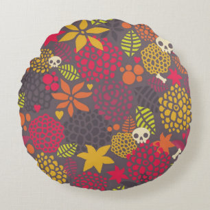 Skulls and flowers. round cushion