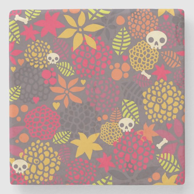 Skulls and flowers. stone coaster (Front)