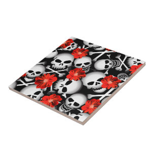 Skulls and flowers tile