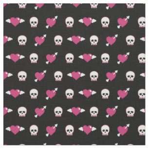 Skulls and hearts fabric