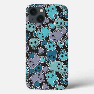 Skulls, and hearts on black background 2 iPhone 13 case