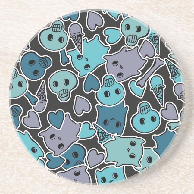 Skulls, and hearts on black background 2 coaster (Front)