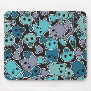 Skulls, and hearts on black background 2 mouse pad
