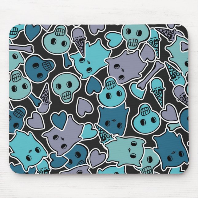 Skulls, and hearts on black background 2 mouse pad (Front)