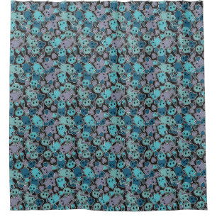 Skulls, and hearts on black background 2 shower curtain