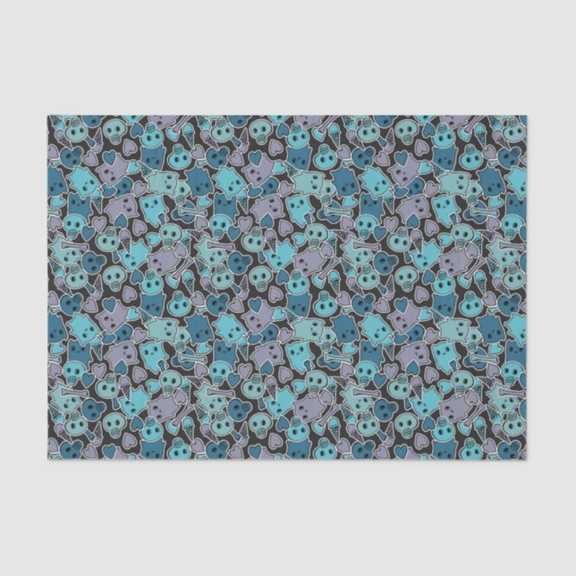 Skulls, and hearts on black background 2 tissue paper (Front)