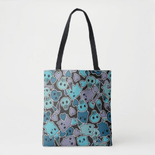 Skulls, and hearts on black background 2 tote bag