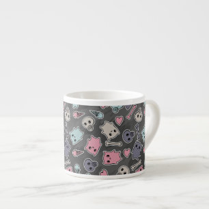 Skulls, and hearts on black background espresso cup