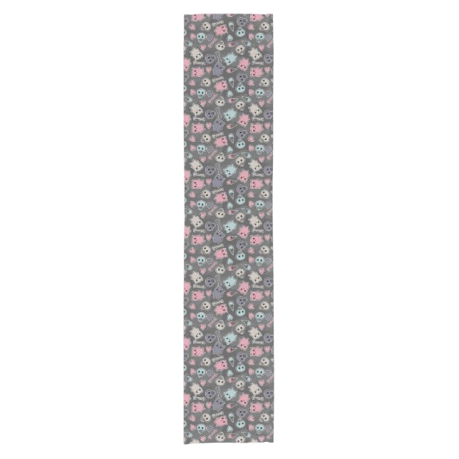 Skulls, and hearts on black background short table runner (Front)