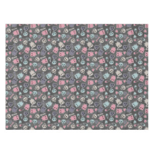 Skulls, and hearts on black background tablecloth