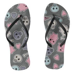 Skulls, and hearts on black background thongs