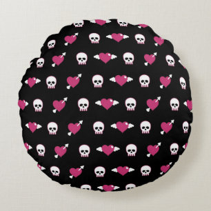 Skulls and hearts round cushion