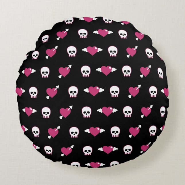 Skulls and hearts round cushion (Front)