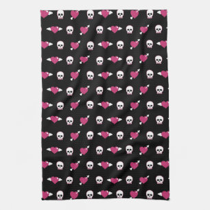 Skulls and hearts tea towel