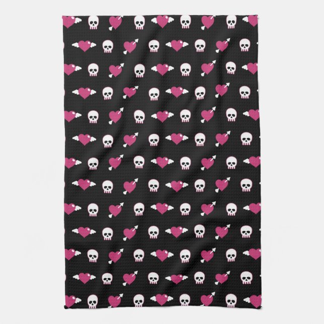 Skulls and hearts tea towel (Vertical)