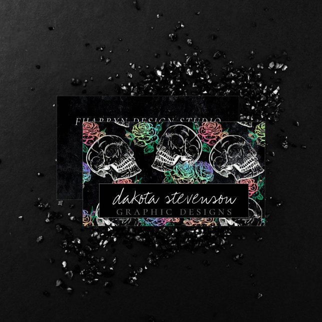 Skulls and Ombre Roses | Gothic Glam Branding Business Card (Creator Uploaded)